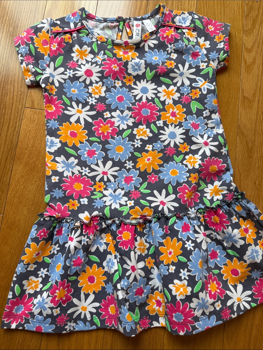Girls' Floral Ruffle Hem Casual Dress - Gray with Multicolor Flowers